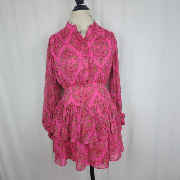 Olivaceous Pink Dress Medium Ruffle Mini Chiffon NWT - Picture 1 of 9